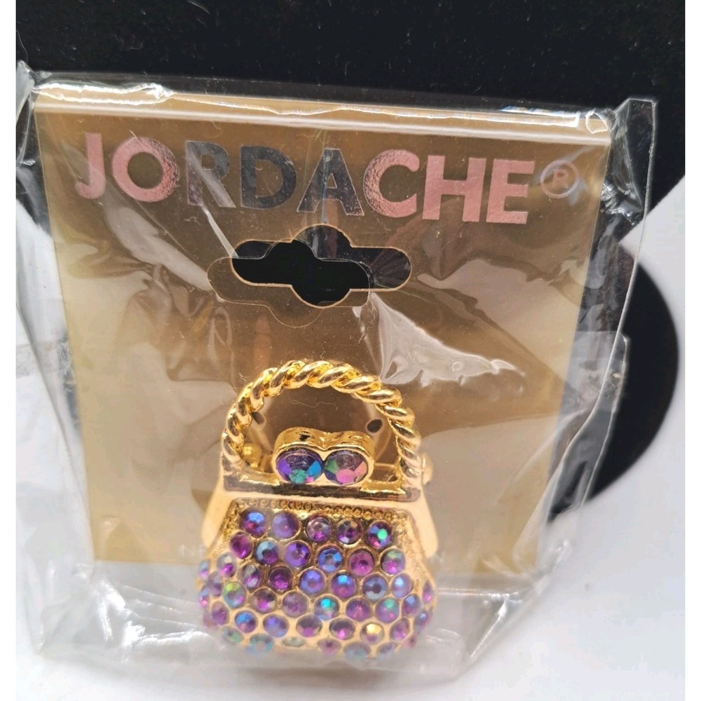 Vintage Jordache Gold Tone Pink Purple Rhinestones Purse Brooch/Pin 1980's